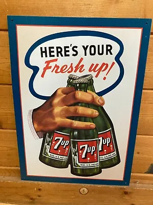 7-Up “Here’s Your Fresh Up!” Reproduction Sign Metal Wall Hanging Garage Retro • $20