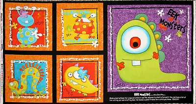 Eek Monster Fabric Multi Color Monsters Kids RETIRED Cotton Studio E 24  Panel • $16.50