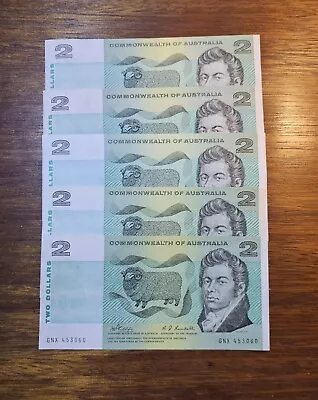5 X $2 Commonwealth Australia Mixed Paper Banknotes. • $63