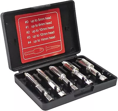 5pc Damaged Cross Head Phillip & Pozi Screw Remover Extractor Set 1/4  Hex Shank • £10