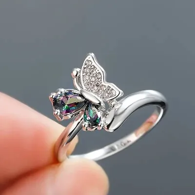 925 Sterling Silver Rainbow Mystical Fire Topaz Wedding Engagement Ring Size 7 • $15.74