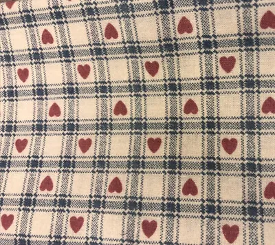 Vintage Fabric Pink/Mauve Hearts On Blue Checked/Plaid Cotton Fabric • $9.99