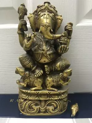 Vintage Hindu God Ganesh  Heavy Brass Religious Statue  Son Of Lord Shiva Figure • $69.95