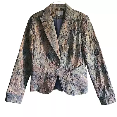 ALBERTO MAKALI Vintage Metallic Shimmer Floral Jacquard Blazer Jacket Women's 6 • $49