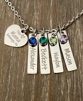 Mama Necklace Son Daughter Personalized Name Birthstones Custom Mother Gift • $23