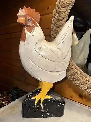 19” Wooden Rooster Hand Carved? Vintage  Decorative Painted Folk Art Tall Rustic • $15.50