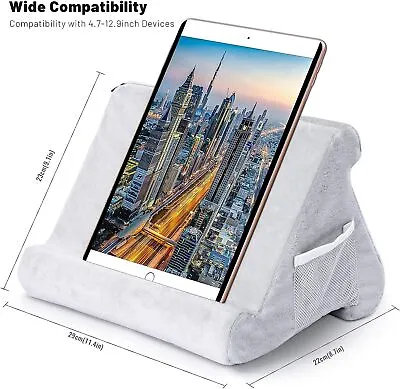 IPad Laptop Holder Tablet Soft Pillow Lap Stand Phone Cushion Multi-Angle Grey • £10.39