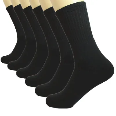 6 Pairs Mens Black Solid Sports Athletic Work Crew Long Cotton Socks Size 10-13 • $10.99