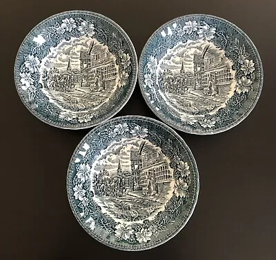 3 Coaching Taverns Royal Tudor Ware 1828 Staffordshire Blue 6-5/8” Cereal Bowls • £17.57