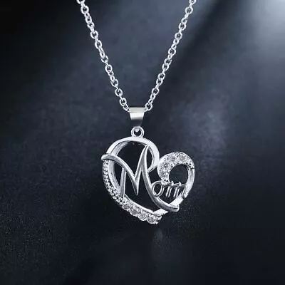 925 Sterling Silver Charm MOM AAA Zircon Heart Necklace For Women Mother's Day • $2.18