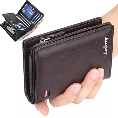 Men's Leather Vertical Wallet With Zipper Pocket Bifold Clutch Multi Card Holder • $10.09