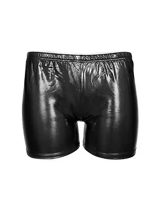 Womens Ladies Metallic Wet Look Hot Pants Short Shiny Disco Party PU Mini Shorts • £2.99