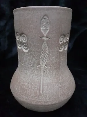 *RUSTIC VASE * Studio Pottery Unusual Kenyan? Bird Lizard Swirl Design Vase Pot • £15