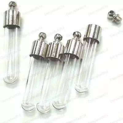 £2.49 • Buy 5pcs GLASS TUBE VIALS Mini Bottles SCREW LID Perfume EMPTY Bottle CHARM PENDANT