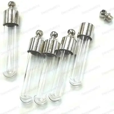 5pcs GLASS TUBE VIALS Mini Bottles SCREW LID Perfume EMPTY Bottle CHARM PENDANT • £2.49