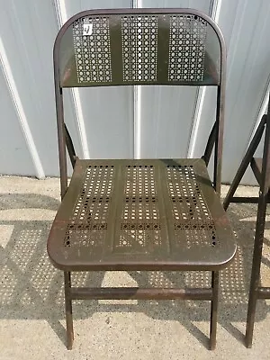 Vintage Lyon Metal Folding Chairs Olive Green - No Feet - Great Patina 1940’s • $39.97