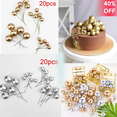 Golden Balls Cake Toppers Birthday Wedding Party Cupcake Dessert Decoration UK • £0.99