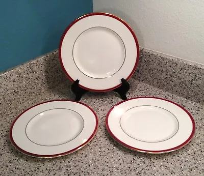 MINTON England SATURN Ruby Crimson Pattern 8 1/8  SALAD PLATES Set Of 3 • $24.99