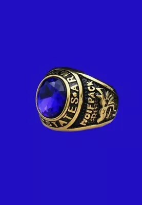 Stainless Steel US Army Military Gold/Black Plated Blue Rhinestone Oval Ring*100 • $15