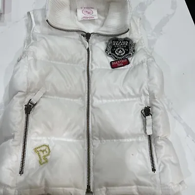 Vintage Y2k Pink Victoria Secret  Puffer White  Zip Up Vest Jacket Xs • $12