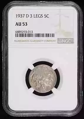 1937 D 3 LEGGED Nickel Indian Head Or Buffalo NGC AU-53 • $1285.01