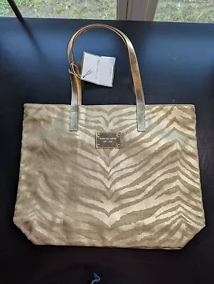 Michael Kors Metallic Gold Zebra Print Tote Bag Beach Carry All  • $29.99