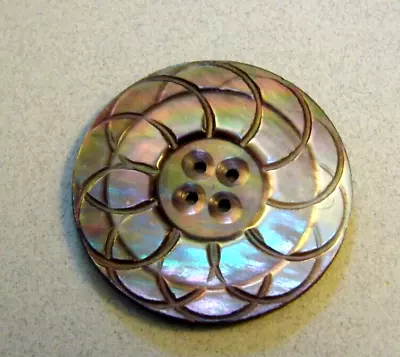 LARGE ANTIQUE VINTAGE IRIDESCENT ABALONE FLOWER BUTTON At 1 7/16  • $24.99