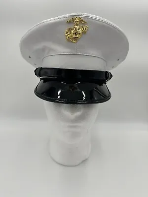 Size 7 USMC Marine Corps Dress Blue Enlisted Vinyl Service White Dress Cap Hat • $95.99