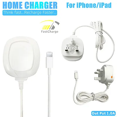 3 PIN Mains Wall Plug (1.0 AMP) Fast Home Travel Charger Adapter For IPhone/iPad • £6.94