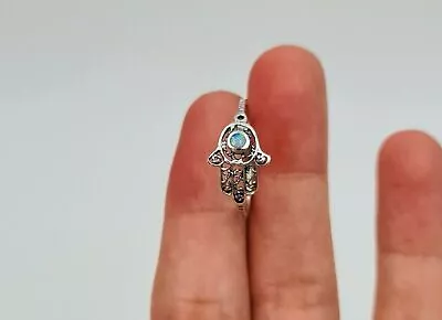 Filigree Opal Hamsa Ring 925 Sterling Silver Hand Of God Women Jewelry Gift • £33.73