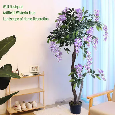 Artificial Wisteria Flower Tree Fake Plant In Pot In/Outdoor Home Garden Decor • £42.95