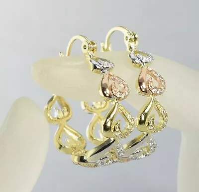 SALE 9K Gold Filled Prom Lady Hoop Earrings Birthday Valentine Xmas Gift E/589yg • £8.99