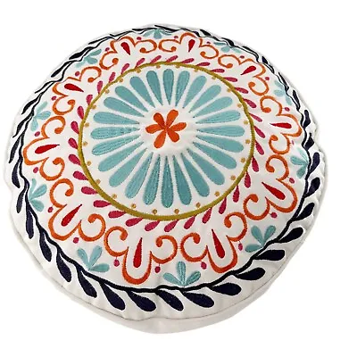 BOHO Round Pillow Accent 17” Embroidered Tribal Moroccan Floral Spanish Decor • $22.97