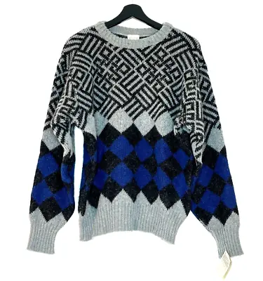 Men's Med. NOS Vtg W/tags Hilda Ltd ICELAND 100% Wool Pullover Geometric Sweater • $29.99