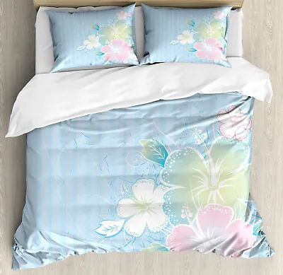 Flower Duvet Cover Set With Pillow Shams Hibiscus Exotic Plant Print • $69.99