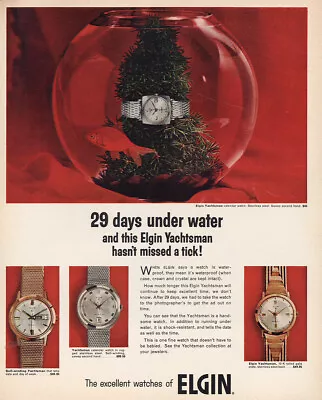 1966 Elgin Watch: 29 Days Under Water Yachtsman Vintage Print Ad • $8.75