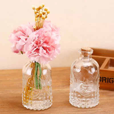 MyGift Set Of 4 Vintage Embossed Design FleuClear Glass Bottles With Corked Lids • $22.99