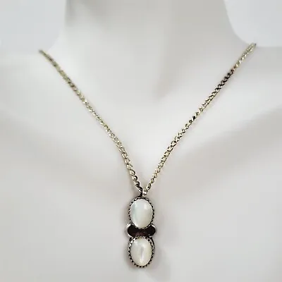 Vintage Two Moonstone Old Pawn Sterling Silver Necklace 16” • $34.95