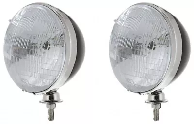 Pair Black Dietz 7  Headlight Buckets With Sealed Beam Bulbs For Hot Rods • $74.99