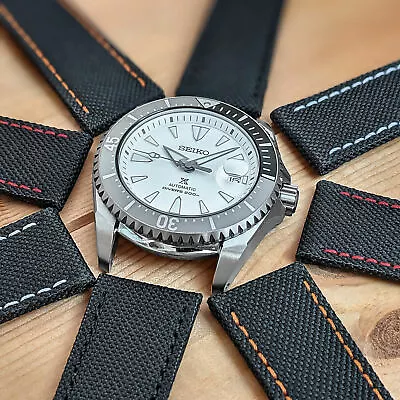 £11.95 • Buy Canvas Watch Strap Band Black Fabric | Leather Lining | 18mm 20mm 22mm 24mm