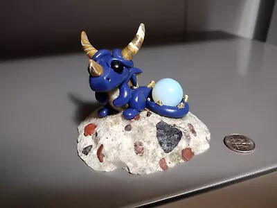 Handmade Polymer Clay Dragon On Michigan Pudding Stone Slab With Opalite Sphere • $45