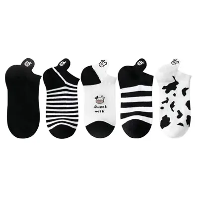 5Pairs Cute Cow Socks Low Cut  Ankle Socks Black And White Women’s Trainer Socks • £9.99