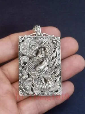 Chinese Tibet Silver Carving Dragon Statue Necklace Pendant Collection Gift • $10.07