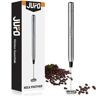 JUFO Milk Frother Electric Handheld Whisk Foam Maker Full Stainless Steel Black • £7.75