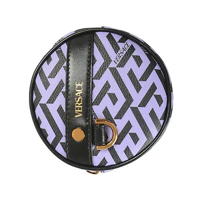 Versace Unisex  La Greca  Coated Canvas & Leather Logo Print Coin Wallet Pouch • $307.72