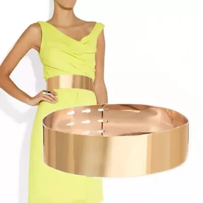 Women's Waist Belt Gold Metal Mirror Wide Waistband Shiny Polished Adjustable • $29.99