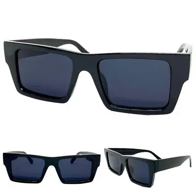 Classic Vintage Retro Biker Style SUN GLASSES Square Black Frame Super Dark Lens • $14.99