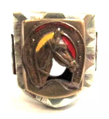 Vintage Mexican Biker Ring Horse Horseshoe Silver Tone Sz 12 • $189.99