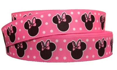 MINNIE MOUSE PINK GROSGRAIN RIBBON - 1 YARD - 22mm Wide - Crafts Decoration • £1.85