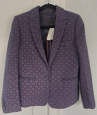 J Crew Navy Blue And Red Circle Print  Blazer Womens 100% Wool Jacket Size 6 NWT • $19.99